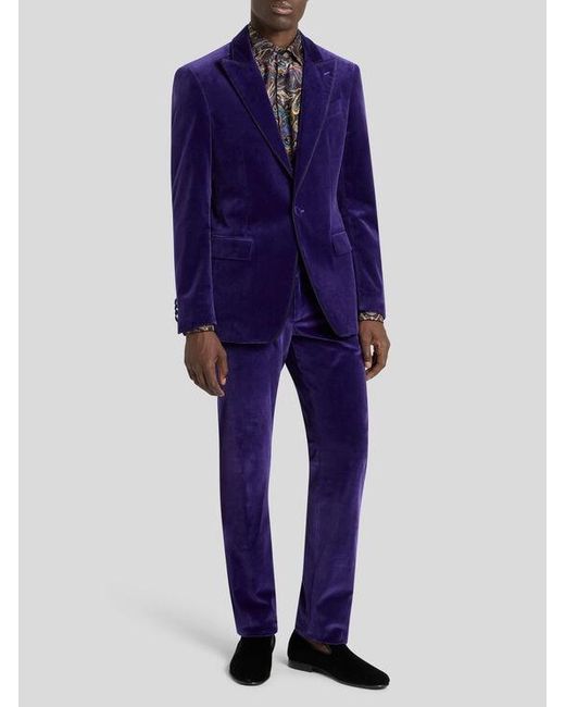 Etro Blue Stretch Velvet Trousers for men