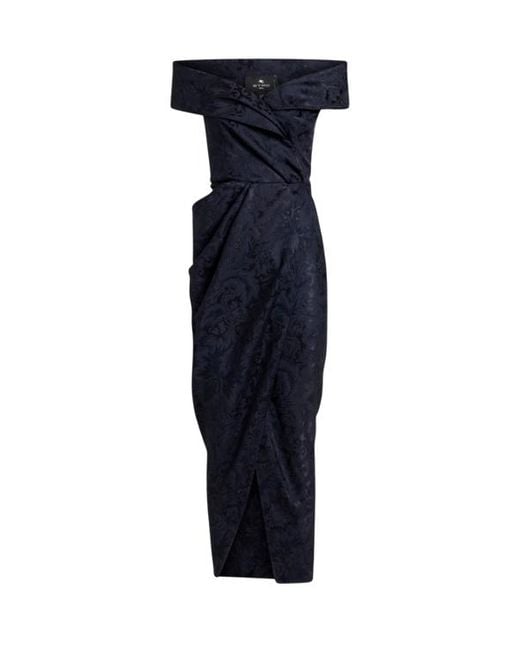 Etro Blue Silk-Blend Jacquard Evening Dress