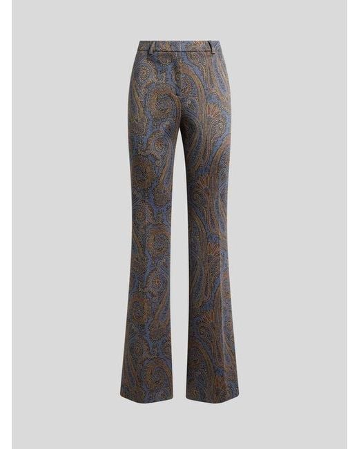 Etro Gray Fit-And-Flare Cotton-Blend Jacquard Trousers With Paisley Motif