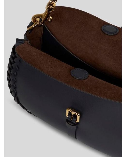 Etro Blue Medium Nappa Leather Pony Bag With Threading