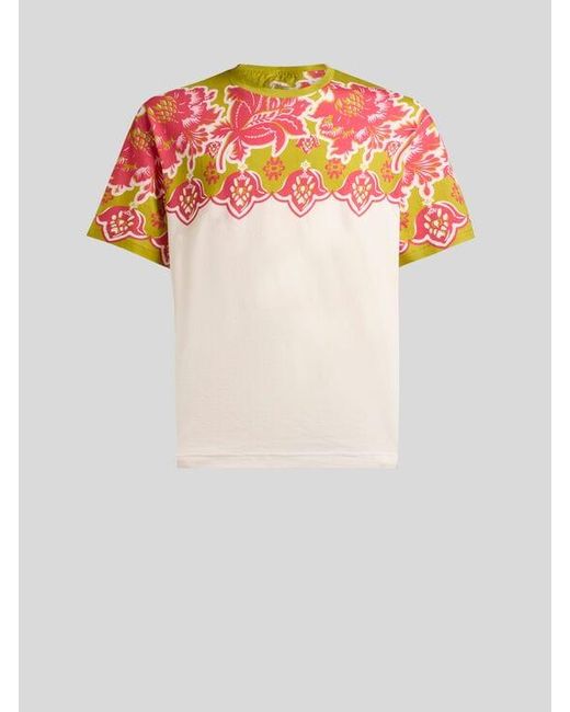 Etro Pink Cotton T-Shirt With Placed Floral Print for men