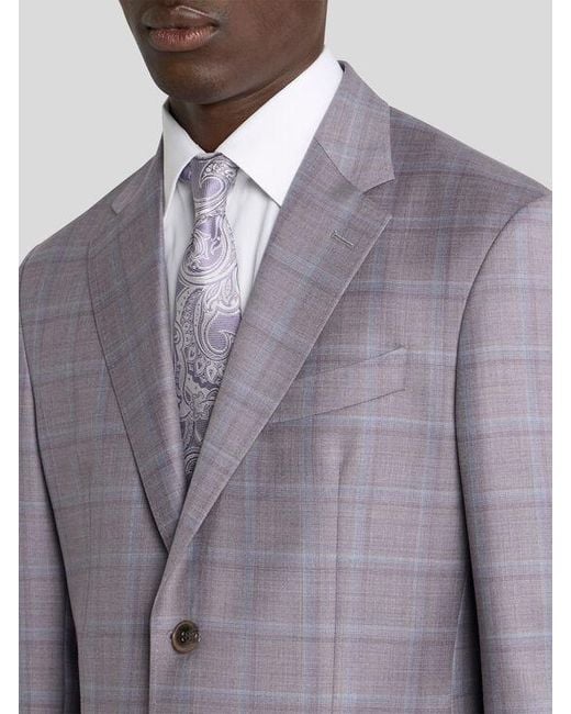 Etro Gray Single-Breasted Wool Suit With Check Motif for men
