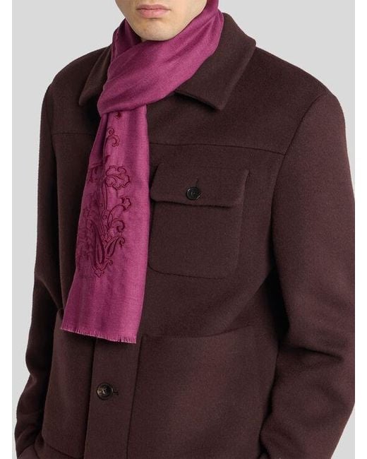 Etro Purple Paisley-Embroidered Scarf for men