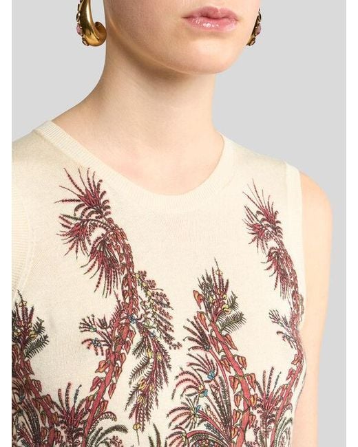Etro Natural Top Aus Seide Und Kaschmir Mit Platziertem Print, Damen, Größe