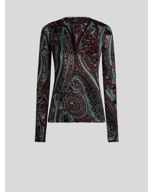 Etro Black Chenille Jacquard Sweater With Paisley Motif