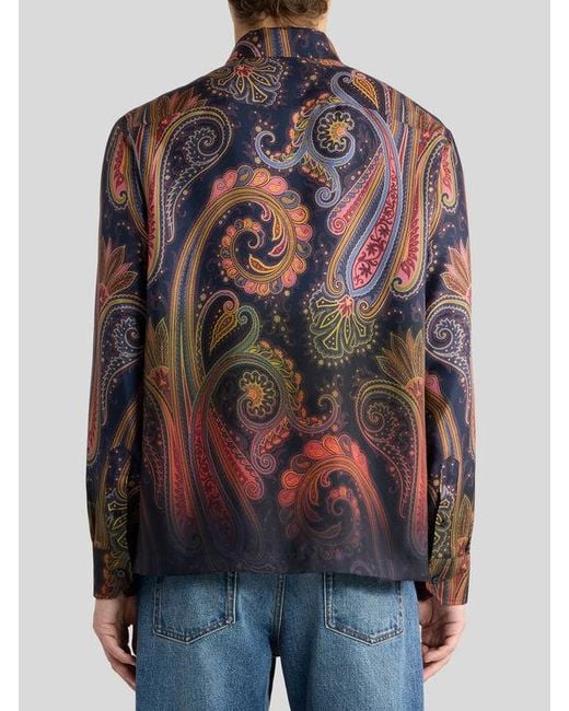 Etro Brown Silk Twill Shirt With Placed Degradé Paisley Print for men