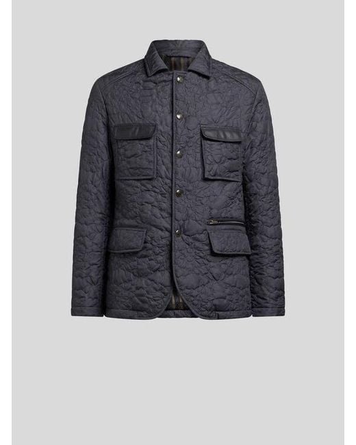 Etro Blue Quilted Jacket With Pockets for men