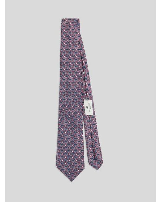 Etro Purple Silk Jacquard Tie With Micro Paisley Motif for men