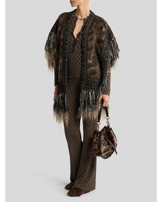 Etro Brown Fit-And-Flare Jacquard Trousers With Micro Diamond Motif