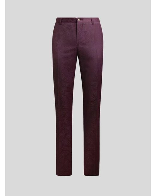 Etro Purple Straight-Leg Wool Jacquard Trousers With Paisley Motif for men
