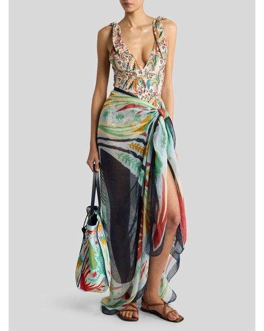Etro Blue X Tabby Booth Modal-Blend Scarf With Placed Print