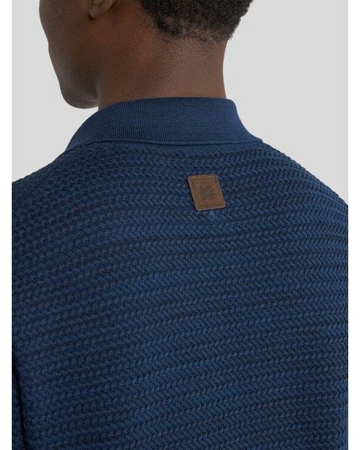 Etro Blue Knit Cotton Polo Shirt With Braided Stitch for men