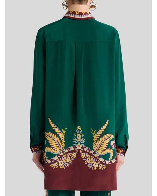 Etro Red Lange Hemdbluse Aus Seide Mit Platziertem Print, Damen, Größe