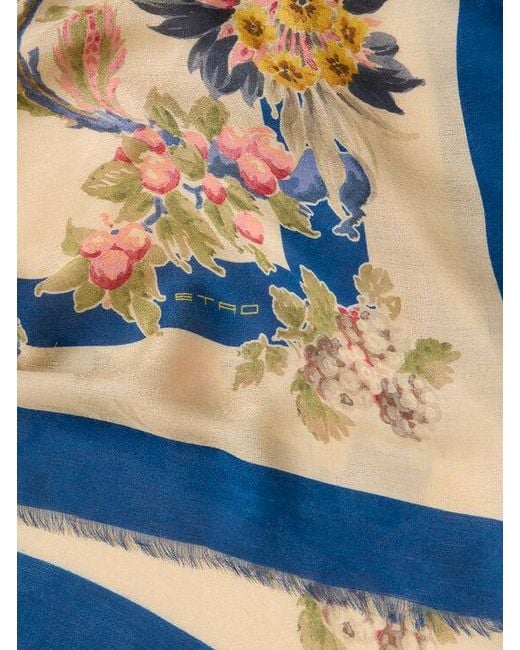 Etro Metallic Modal And Cashmere Jacquard Shawl With Floral Motif