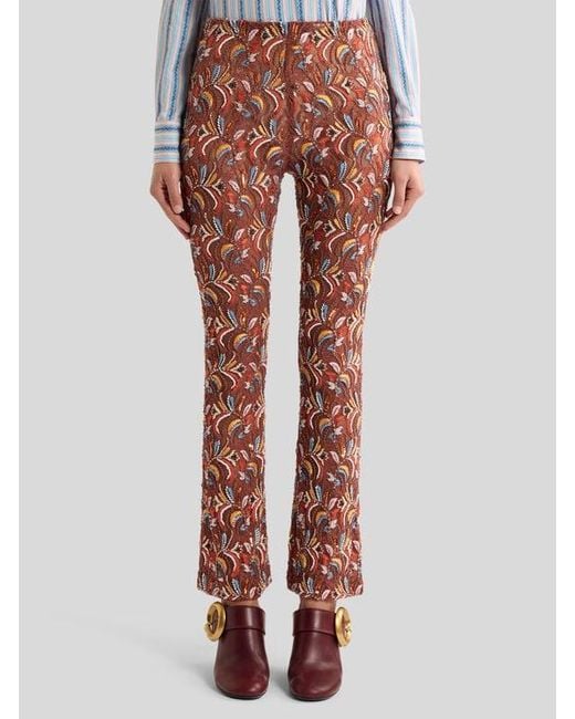 Etro Red Straight-Leg Lace Trousers With Bead And Sequin Embroidery