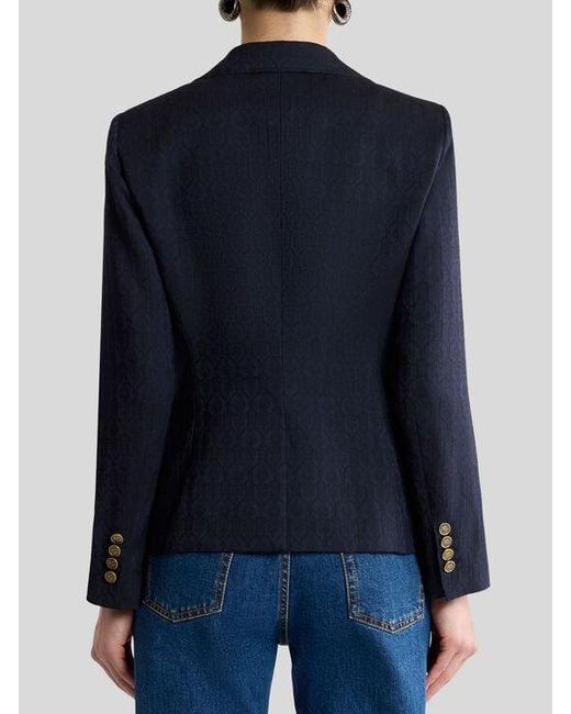 Etro Blue Single-Breasted Wool Jacquard Jacket