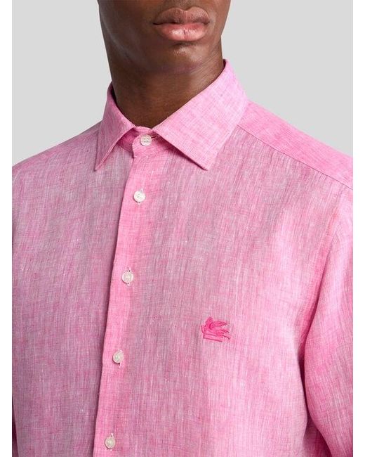 Etro Pink Linen Shirt With Pegaso for men