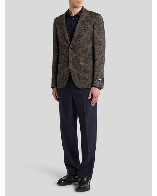 Etro Black Wool And Cashmere Blazer With Placed Print for men