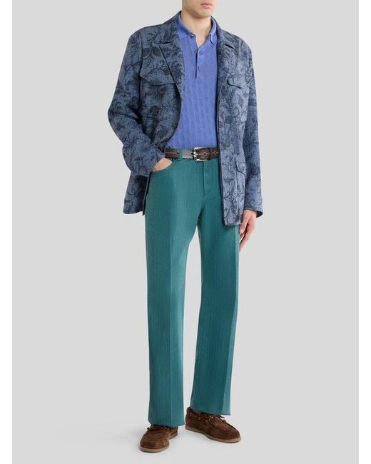 Etro Blue Cotton-Blend Jacket With Floral Motif for men