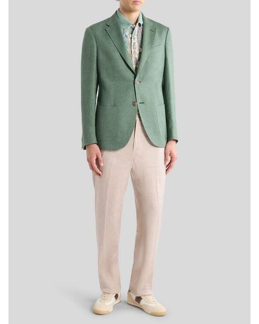 Etro Green Single-Breasted Wool Mouliné Jacket for men