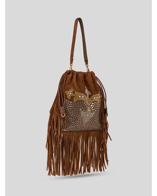 Etro Brown Medium Suede Kalispera Bag With Studs And Fringes