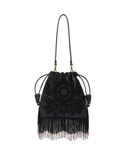 Etro Black Small Kalispera Bag With Pearls And Fringing