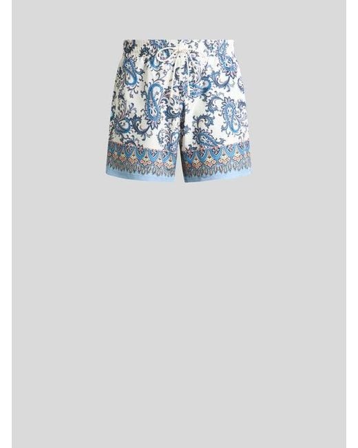 Etro Blue Swim Shorts With Placed Leafy Paisley Print for men
