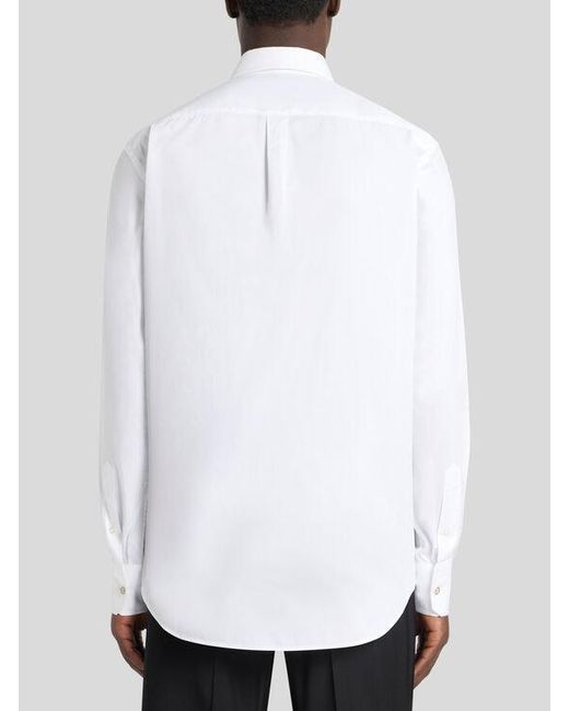 Etro White Cotton Shirt With Floral Paisley Embroidery for men