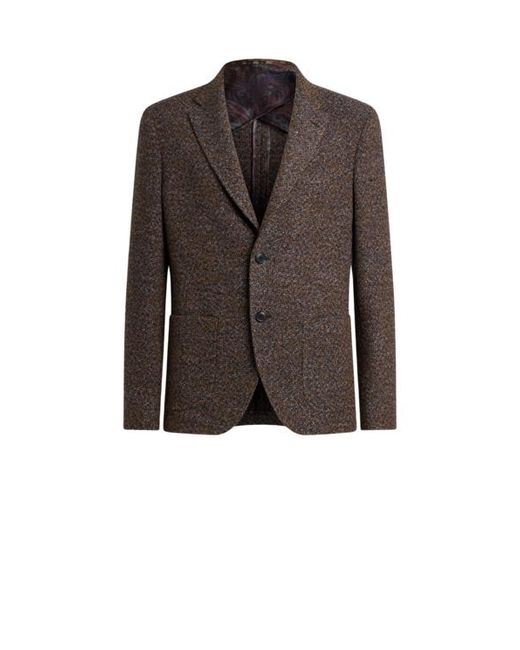 Etro Brown Single-Breasted Wool-Blend Basketweave Jacket for men