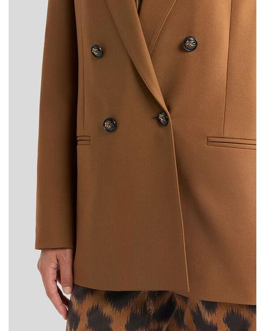 Etro Multicolor Double-Breasted Stretch Wool Jacket With Pegaso Buttons