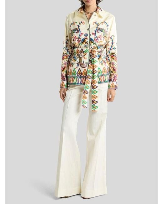 Etro White Silk Field Jacket With Placed Floral Paisley Print