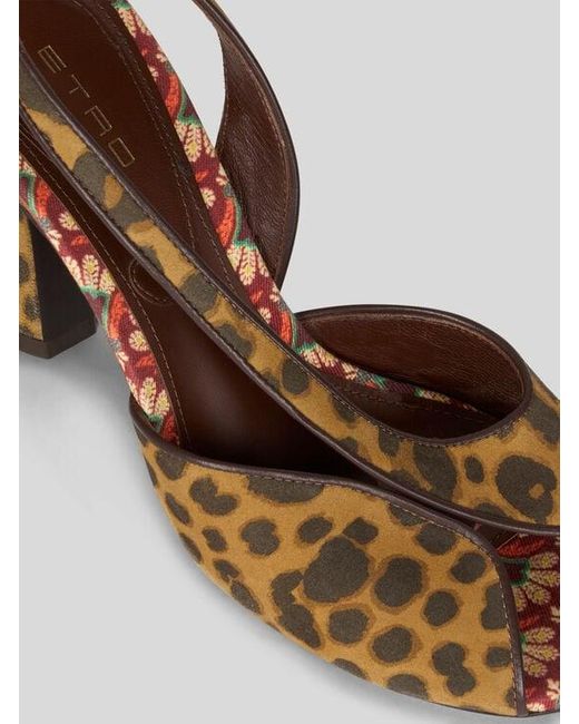 Etro Metallic High-Heeled Suede Sandals With Animal Motif