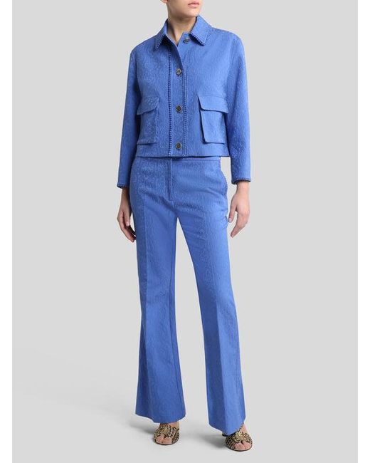 Etro Blue Flared Paisley Jacquard Trousers