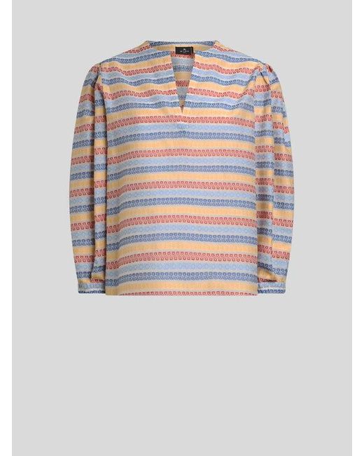 Etro White Bluse Aus Einer Baumwollmischung Mit Jacquardmuster, Damen, Größe