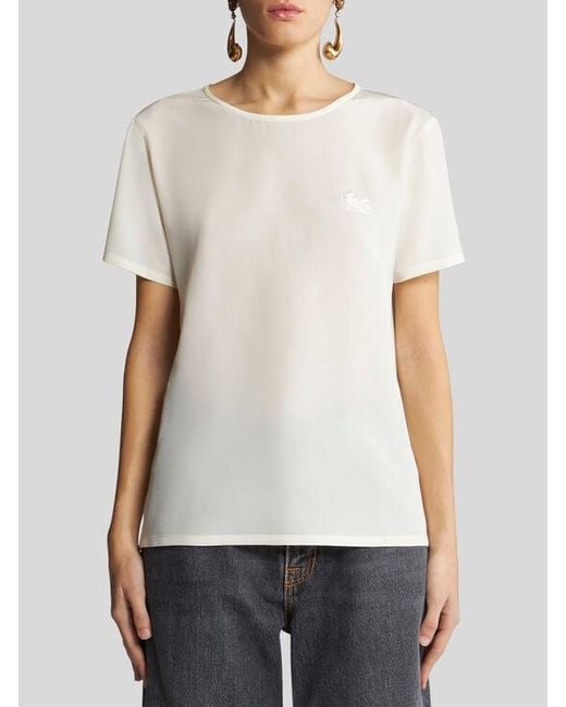 Etro White Crepe De Chine T-Shirt