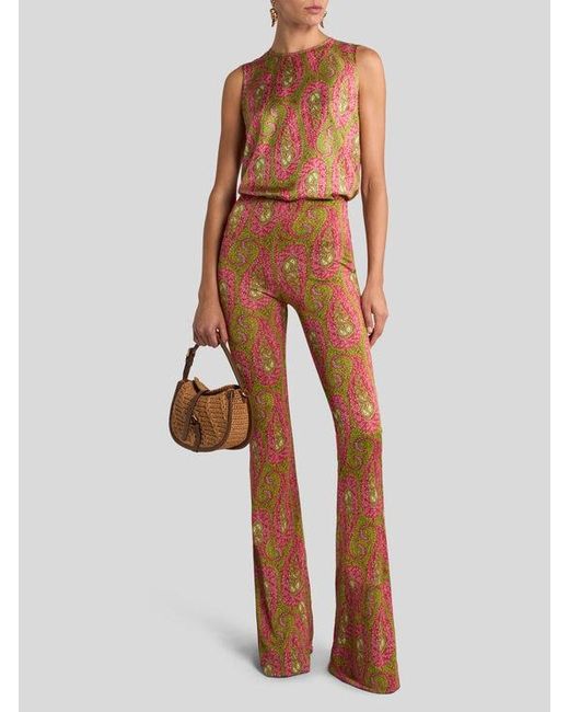 Etro Multicolor Flared Trousers With Paisley Foliage Motif