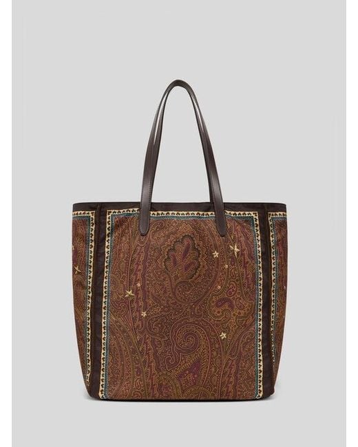 Etro Brown Nylon Tote Bag With Pegaso Print And Arnica Motif for men