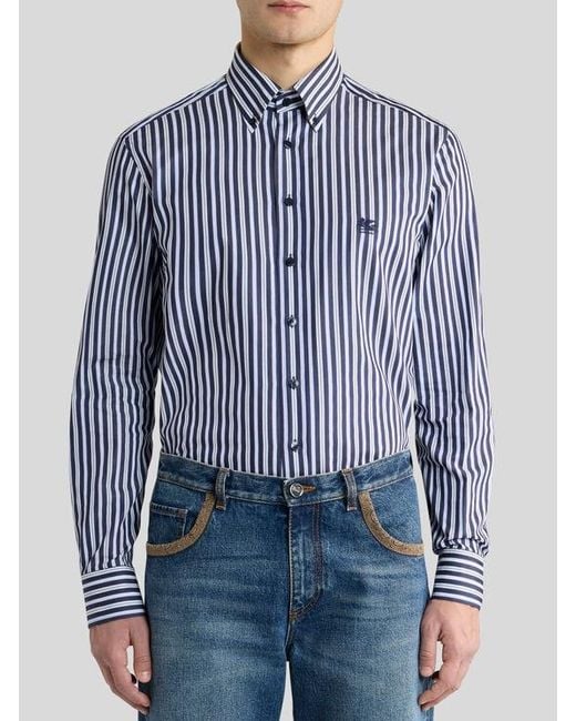 Etro Blue Striped Button-Down Cotton Shirt for men