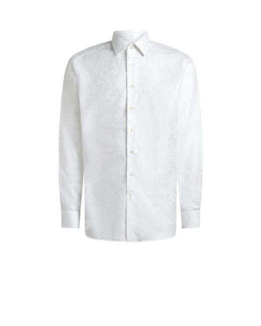 Etro White Cotton Jacquard Shirt With Paisley Foliage Motif for men