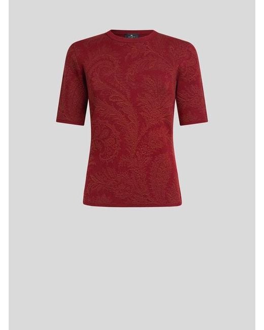 Etro Red Cotton-Blend Jacquard Sweater