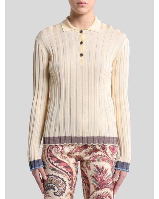 Polo Côtelé Avec Boutons Pegaso, Femme, Taille Etro en coloris White