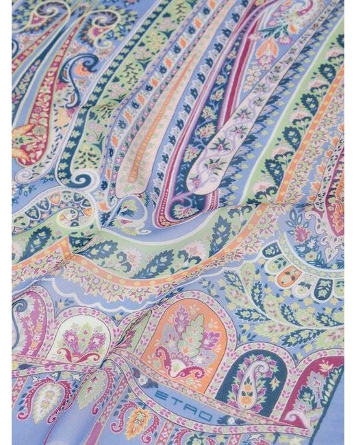 Etro Blue Paisley-Print Frayed Scarf