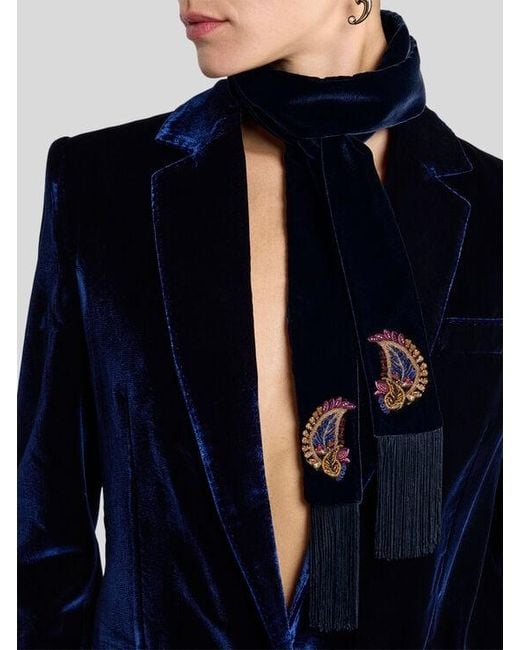 Etro Blue Velvet Paisleyina With Paisley Embellishment
