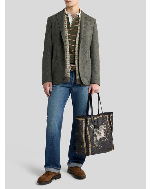 Etro Gray Single-Breasted Knit Jacket With Chevron Motif for men