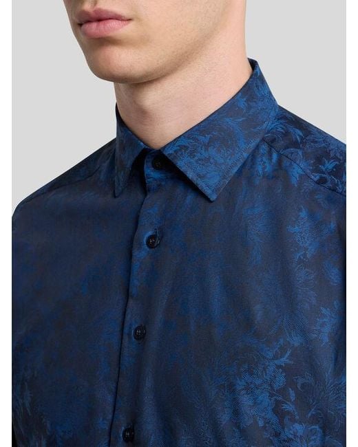 Etro Blue Floral Cotton Jacquard Shirt for men