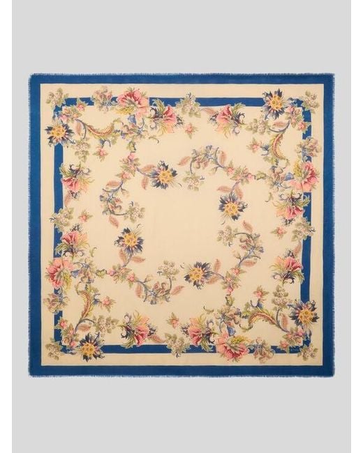 Etro Metallic Modal And Cashmere Jacquard Shawl With Floral Motif