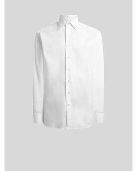 Etro White Cotton-Blend Fil Coupé Shirt With Micro Paisley Motif for men