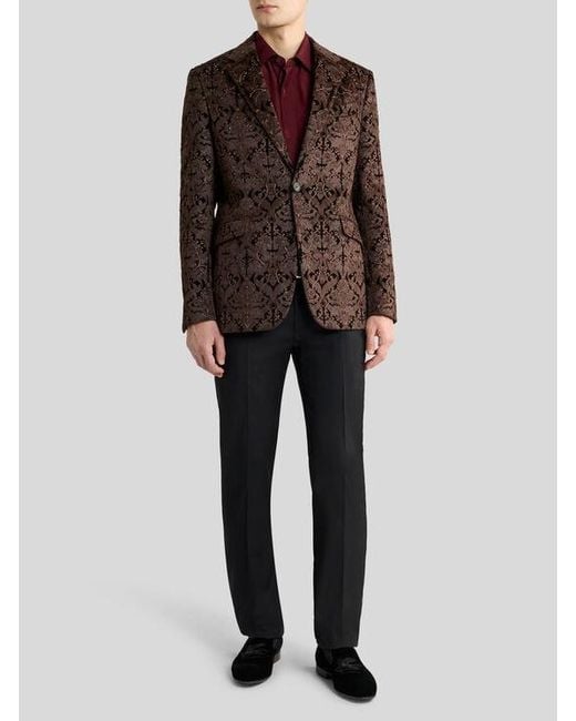 Etro Brown Single-Breasted Cotton Jacket With Crystals And Damask Motif for men