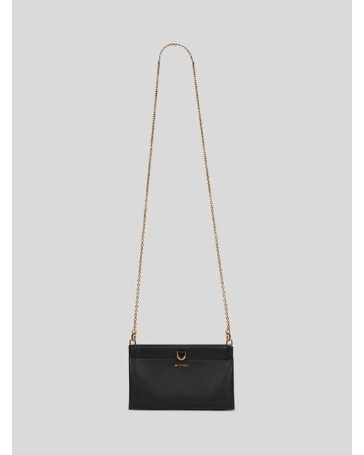 Etro White Mini Leather Clutch Talk With Chain Shoulder Strap