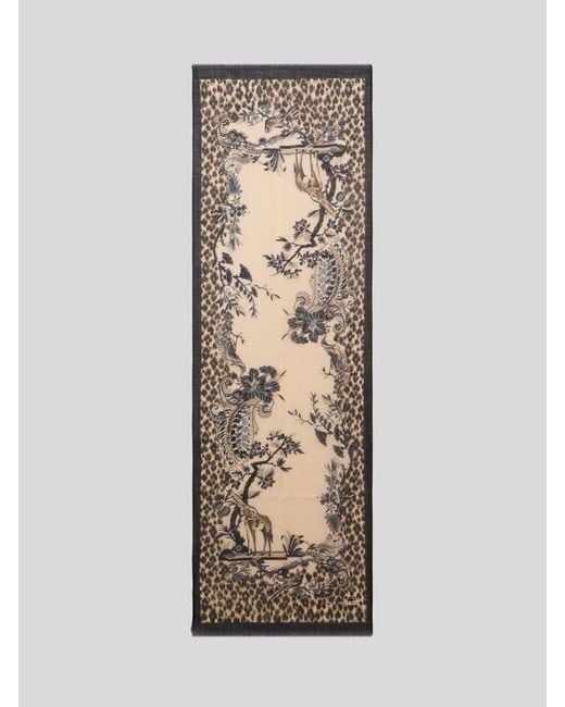 Etro Natural Cashmere Scarf With Animal And Flower Print